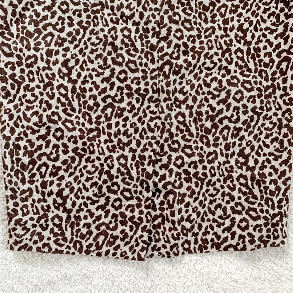 NWT J Crew No 2 Linen Pencil Skirt in Safari Cat Leopard Print Size 8P